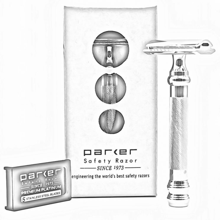 Maquinilla de afeitar de seguridad Parker 98R ultrapesada con mango largo-mín